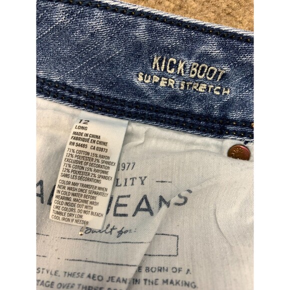 American Eagle Jeans Womens 12 Kick Bootcut Super Stretch Whiskered Y2K Denim - Picture 5 of 10